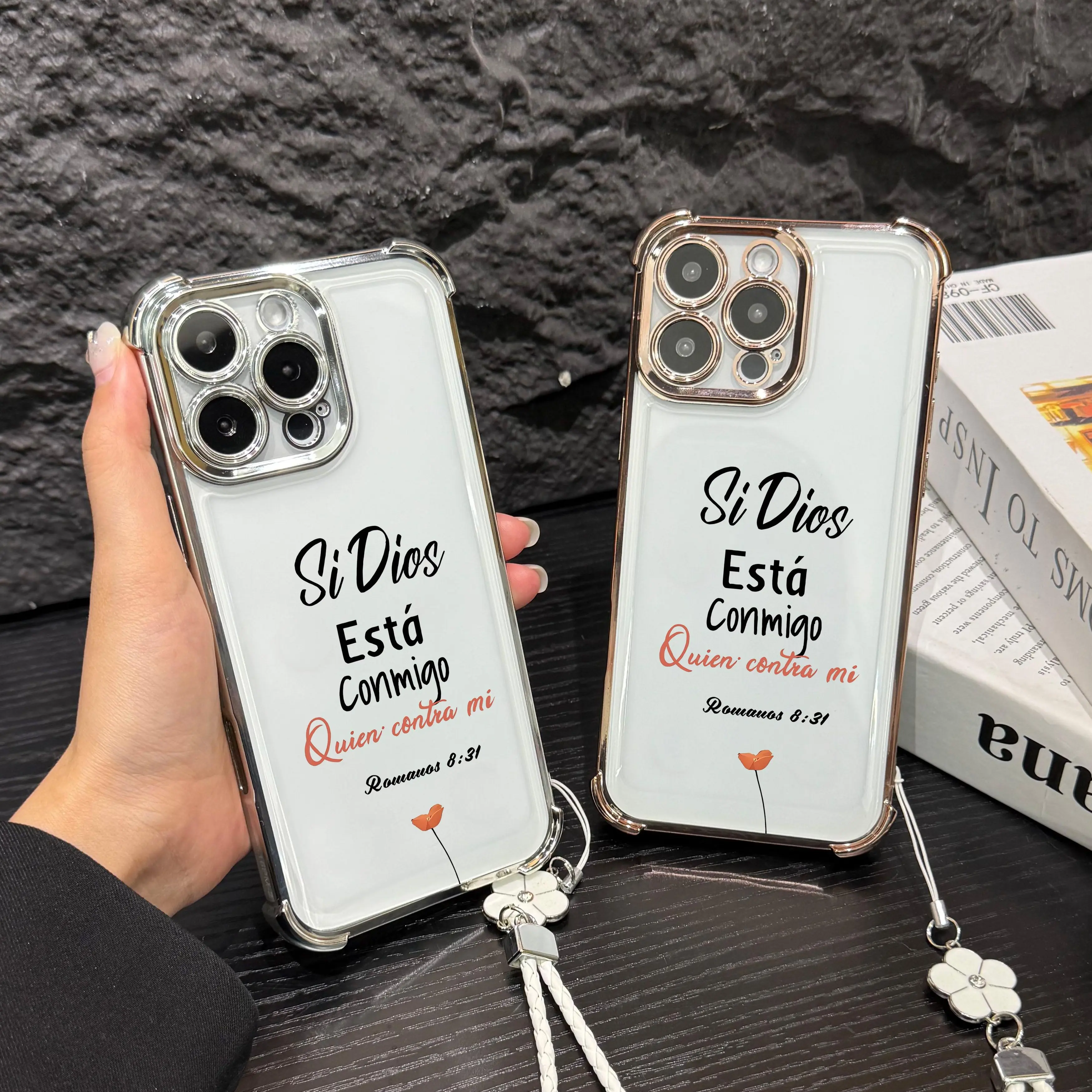Romanos 8:31 Four Corner Anti-Fall Phone case for iPhone Samsung Galaxy 17Pro Max Air 16Plus 15 14 13 12 11 XR XS S26 S25 S24 S23 S22 cases, Transparent cover, Non-Yellowing, Shockproof Soft silicone, Gifts for girls.JL67