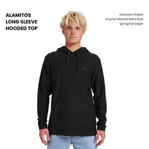 Quiksilver | Alamitos Long Sleeve Hooded Top | Unisex | 290 GSM Cotton | Jacquard-Striped | Enzyme-Washed Retro Style | Spring/Fall Staple Casual Streetwear Sweatshirt