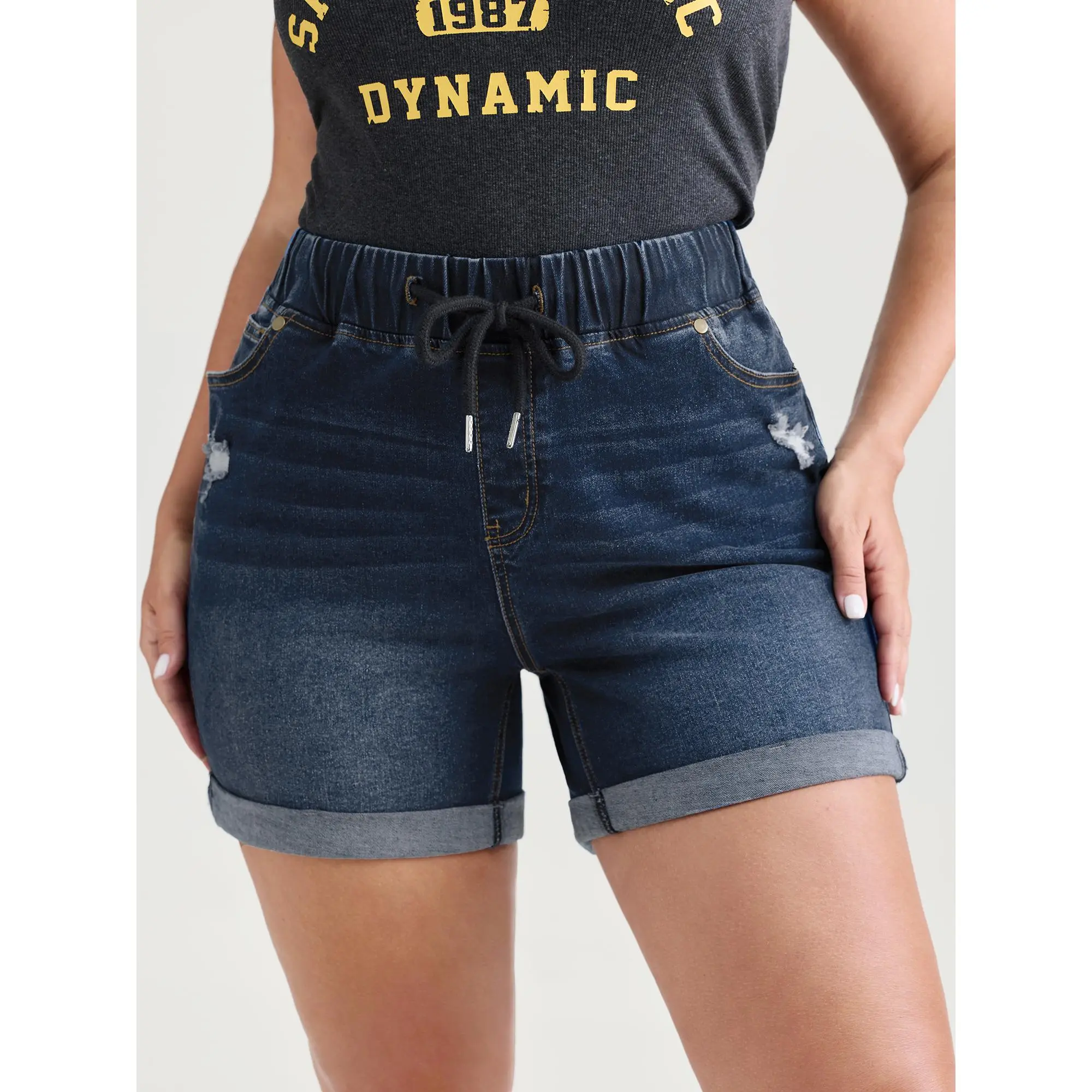 【Butt Lifting】BLOOMCHIC Plus Size Butt Lifting Shorts [M-6X] - Stretchy BBL Denim Shorts with Drawstring Waist, Flattering Curve Fit, Hot Girl Summer Outfit, Elastic Drawstring Stretch Jean Shorts,Summerfinds, Fabric, Pocket