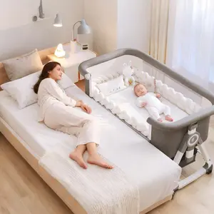 5-in-1 Baby Bassinet Bedside Sleeper Rocking Mode Portable with Wheels Foldable 6 Adjustable Height Breathable Mesh Soft Mattress Storage Basket Removable Mosquito Net for 0-3 Years