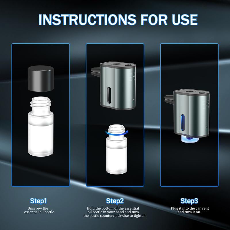 Smart Car Air Freshener Diffuser, Adjustable 3-Strength Scent Control, Portable Waterless Car Aromatherapy Diffuser with Natural Essential Oil Refills (30ml Total) Smart Car Air Freshener Diffuser, Adjustable 3-Strength Scent Control, Portable Waterless Car Aromatherapy Diffuser with Natural Essential Oil Refills (30ml Total)