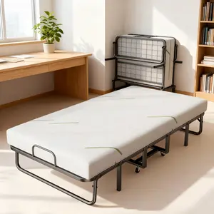 Folding Bed with 5-inch Memory Foam Mattress for Adults 75"x 38" Portable with Super Strong Metal Frame Space Saving Roll Away Beds on Wheels for Camping Guests comfortable sleep & pressure relief