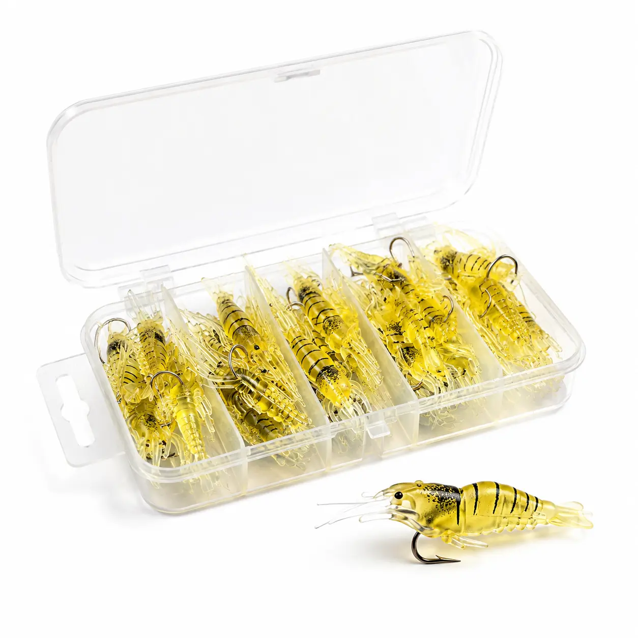 30/60PCS Lifelike Soft Plastic Shrimp Fishing Lures, Bass-Redfish Targeted Baits with Repeated Cast Compatibility