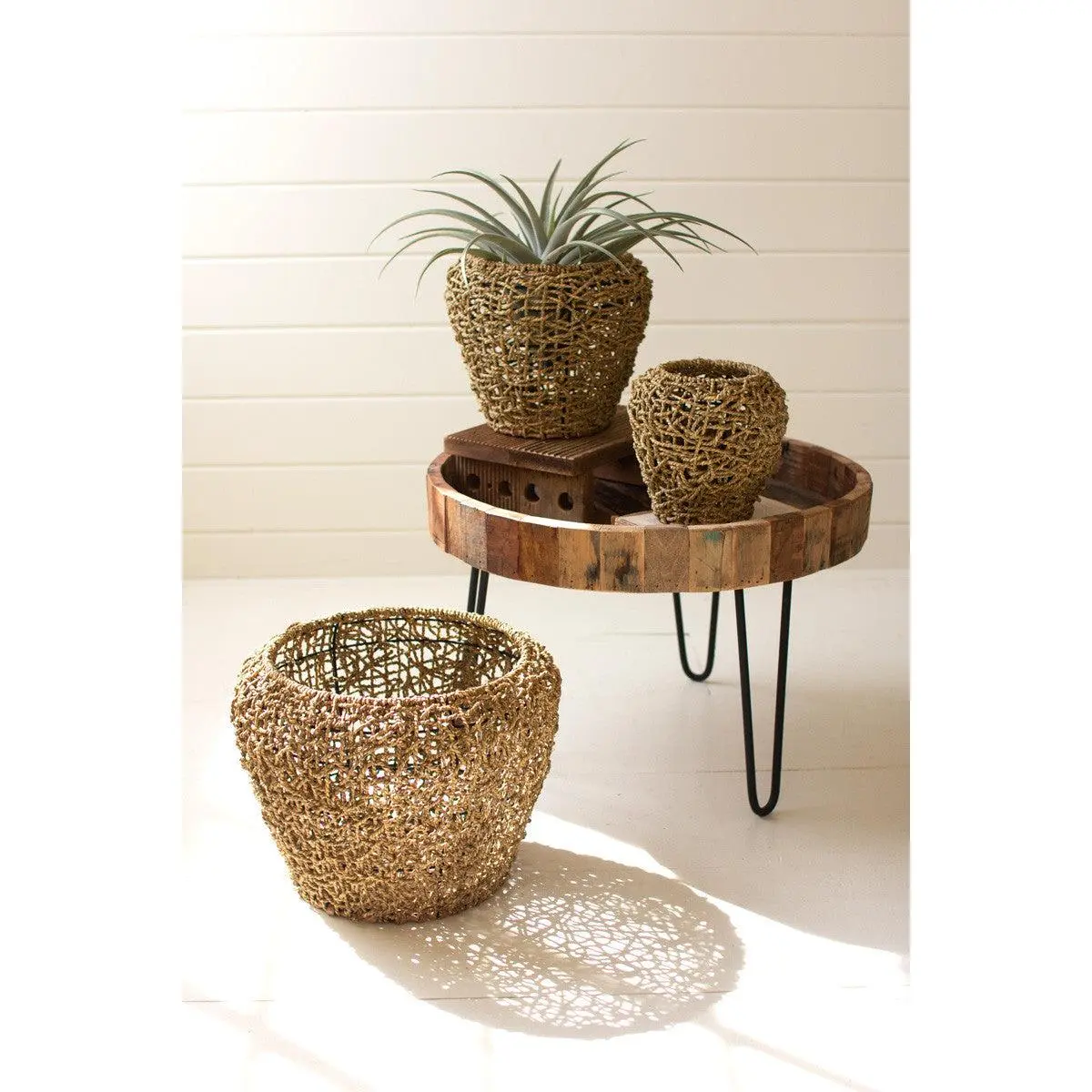 Round Woven Seagrass Planters