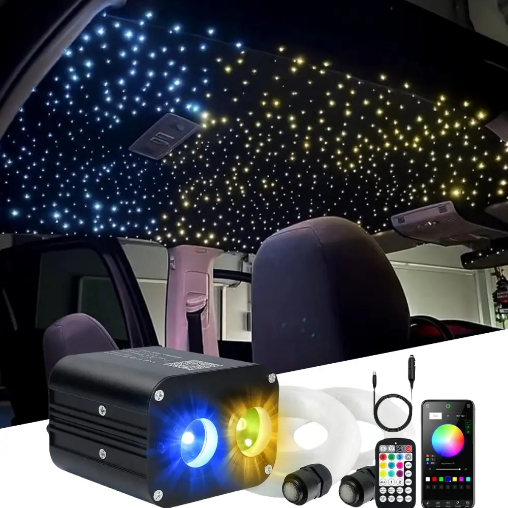 Twinkle Dual Color 1000 Starlight Kit ,LED Fiber Optics Starlight Car Roof Kit Interior Light Car Roof Light with Music APP & RF Control Car Stuff for Men, 1000 Pcs Starlight Car Roof for GMC