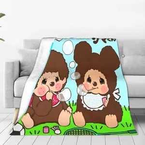 Aura Blankets M-Monchhichis Plush Blankets Girls Boys  Flannel Throw Blanket For Couch Chair Sofa Bed Warm Design Quality Bedspread Gift Idea Superb Christmas blanket gift