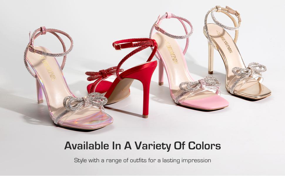 Dream Pairs Women’s Square-Toe Bowknot Rhinestone Heels – Lightweight Party Sandals with Cushioned Insole