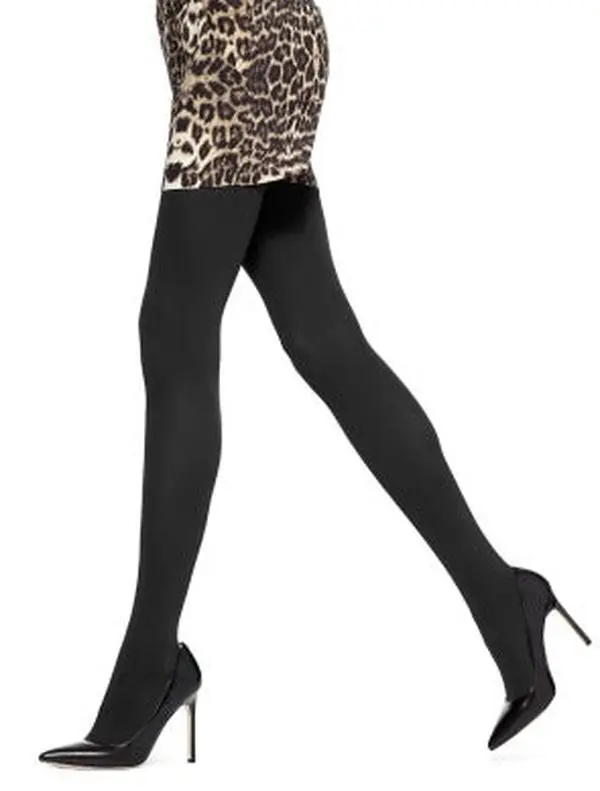 Women's Super Opaque Control Top Tights, Elegant 90 Denier Black Nylon-Spandex Blend for a Durable, Smooth Silhouette, Style, Elegant Tights, Plain