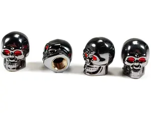 Skull Valve Caps with Glowing Red Eyes - for All Cars/Trucks/SUVs | Antirust Copper Core & Seal | Cool Tire Upgrade