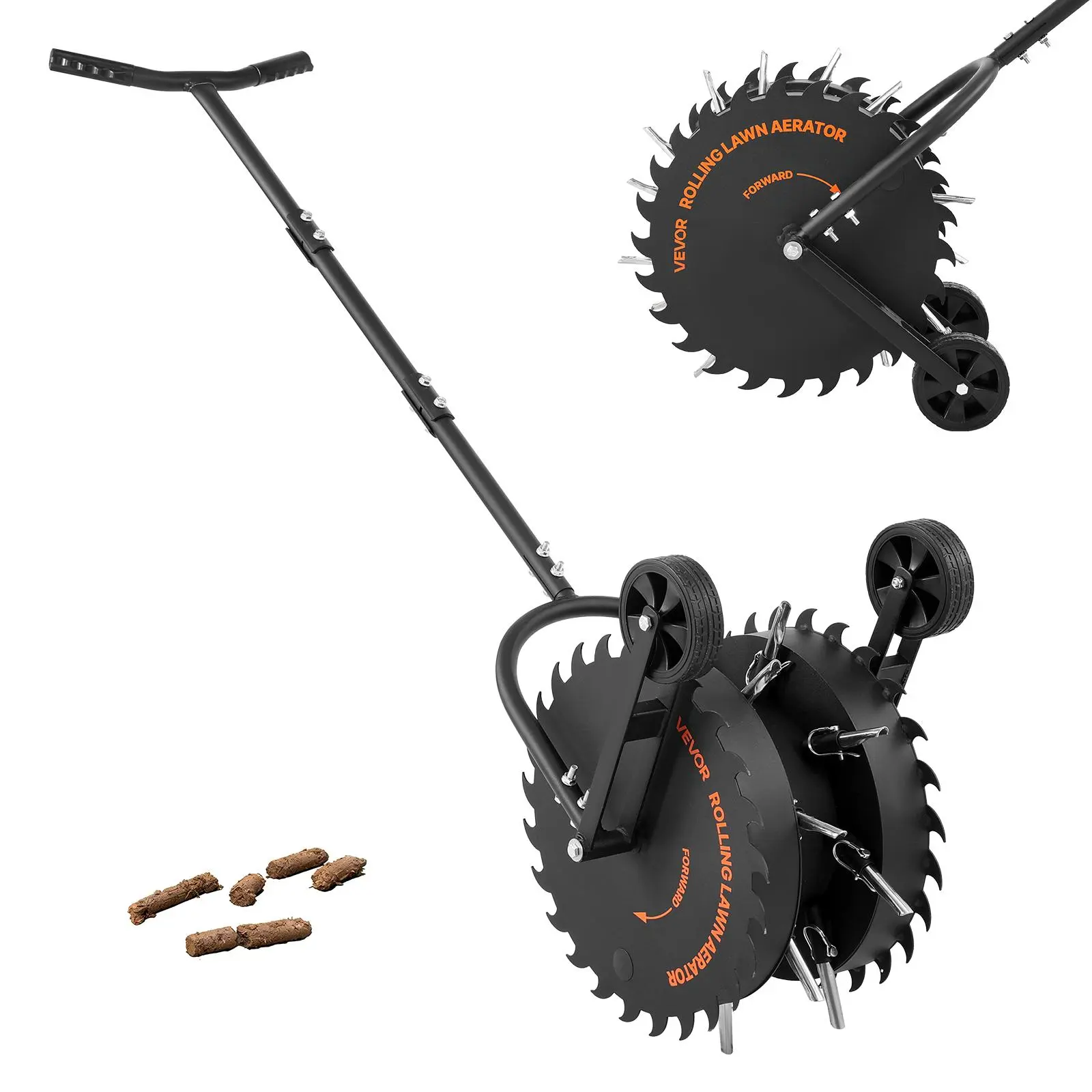 【Summerfinds】VEVOR Manual Rolling Lawn Core Aerator, 16.6 in Coring Aerator Roller with Anti-Clog Tines, 58-in Handle, Weighted Drum, Wheel, Heavy-Duty Rust-Resistant Metal Tool for Compacted Garden Soil Loosening & Cutting, 58-Inch Handle, Adults