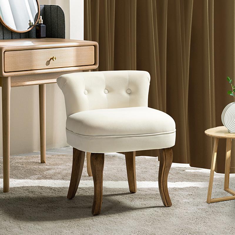 Hulala Moises Velvet Vanity Stool, Dressing Tufted Stool Chair with Solid Wooden Legs, Skin-friendly Velvet, Comfy Upholstered Backrest, Easy Assembly, for Bedroom, Living Room, Powder Room chair