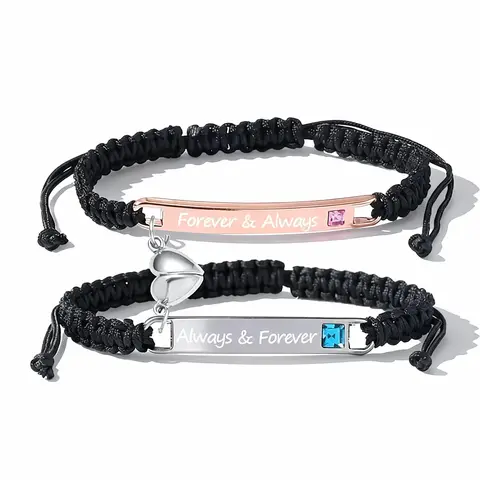 Adjustable Matching BF and GF Charm Bracelets Set with Heart Rate Monitor, Rose Gift Box, Fashion All-Match Daily Clothing Decor Jewelry, Boyfriend Birthday Gift, GF Valentine’s Day Present