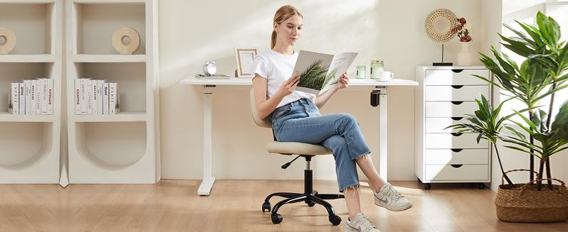 Modern Height Adjustable Small Office Desk Chair with WheelsComfy Armless PU Leather Rolling Swivel Task Chair Perfect for Adults, Students, Bedrooms, Homes, and Vanities