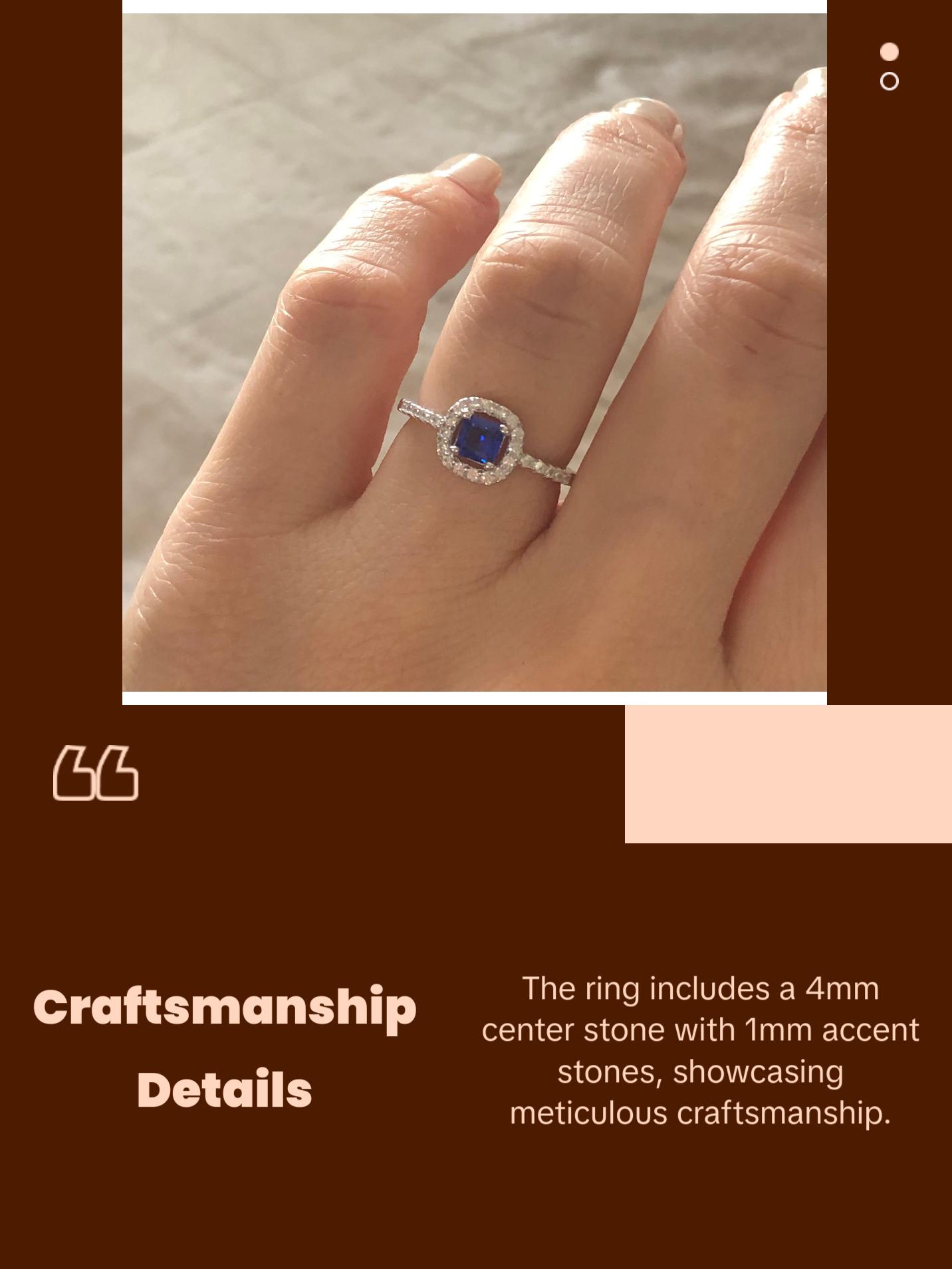 Square Halo Round Cut Blue Sapphire Ring