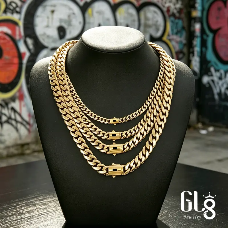 14K gold-plated necklace Cuban chain link，Vacuum Plated,stainless steel sweat-proof durable rust-proof fashionable Miami hip-hop style, suitable for both men and women, 6/8/10/12/14mm sizes. great jewelry choice for Black Friday/Christmas gifts.