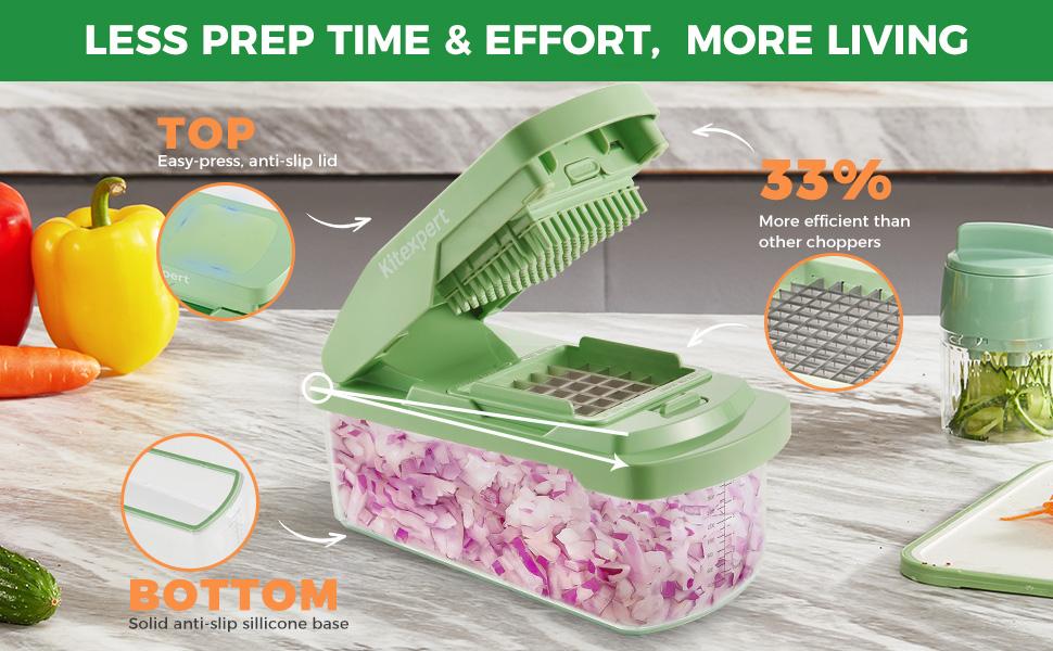 [BF&CM]KitExpert New Veggie Chopper(Faster Mealprep&Cleaning), All in One Mandoline, Multifunctional Food/Vegetable Chopper, Onion Cutter, Cheese Grater, Nova
