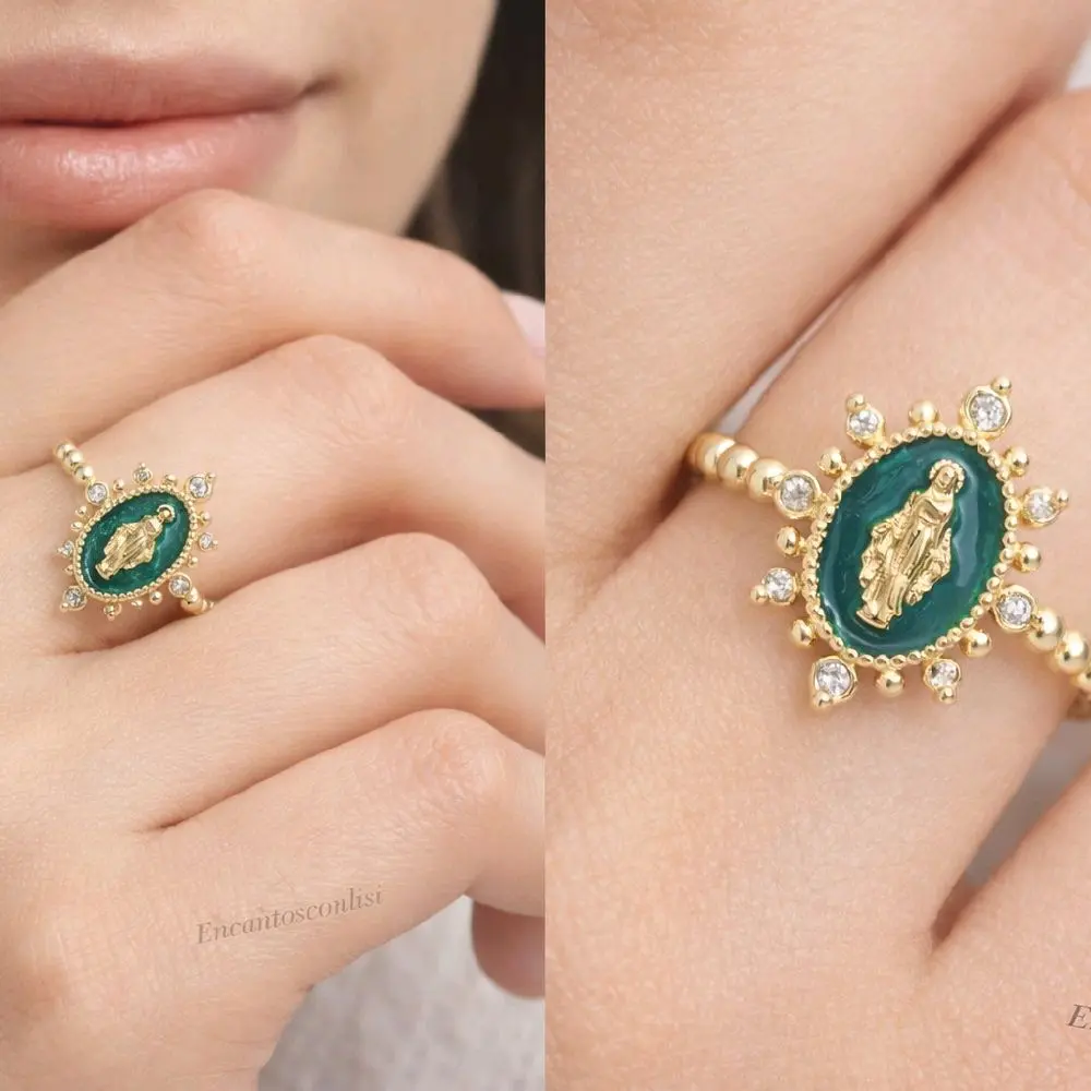 Anillo de virgen color verde oro laminado 14k Anillo de virgen color verde oro laminado 14k