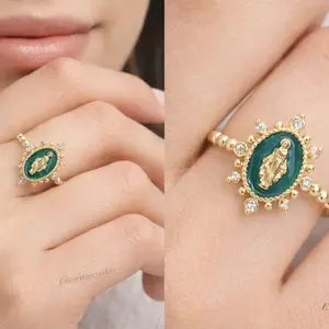 Anillo de virgen color verde oro laminado 14k