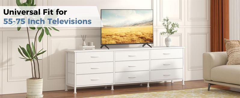 TV Stands for Living Room Furniture with 9 Fabric Drawers, Long Entertainment Center Up to 75 Inch TV, Media Console Table with Storage for Bedroom, Adjustable Feet