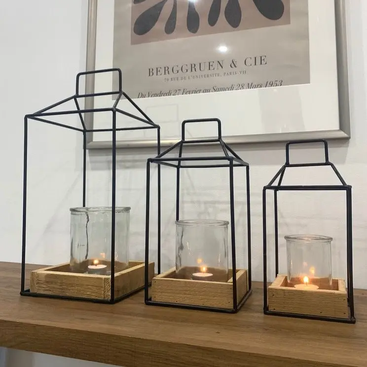 Rustic Wood and Black Iron Lanterns Rustic Wood and Black Iron Lanterns