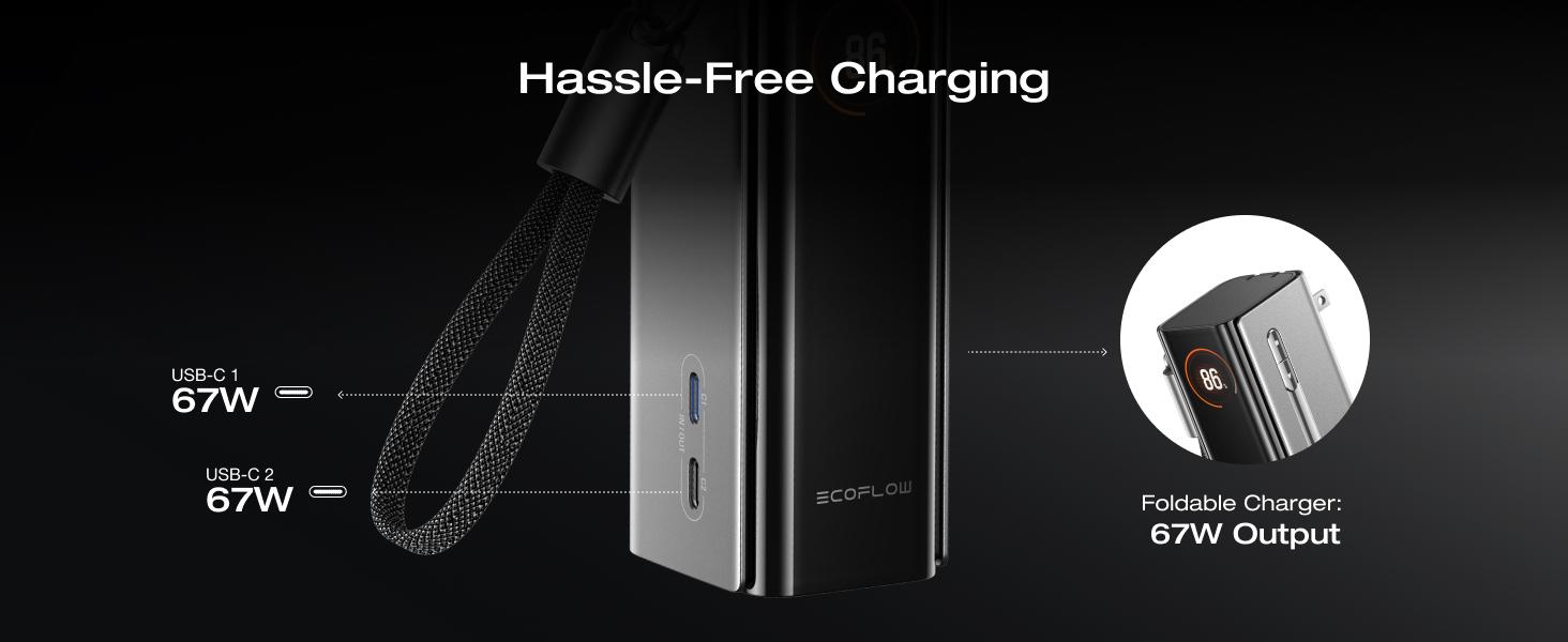【Exclusive TikTok Gift】EcoFlow Rapid Pro 3-in-1 Power Bank, 10,000mAh Battery Pack with 67W Foldable AC Plug, Detachable USB-C Cable, 45W Fast Recharging, LCD Display, Compatible with Phones, Laptops, and More