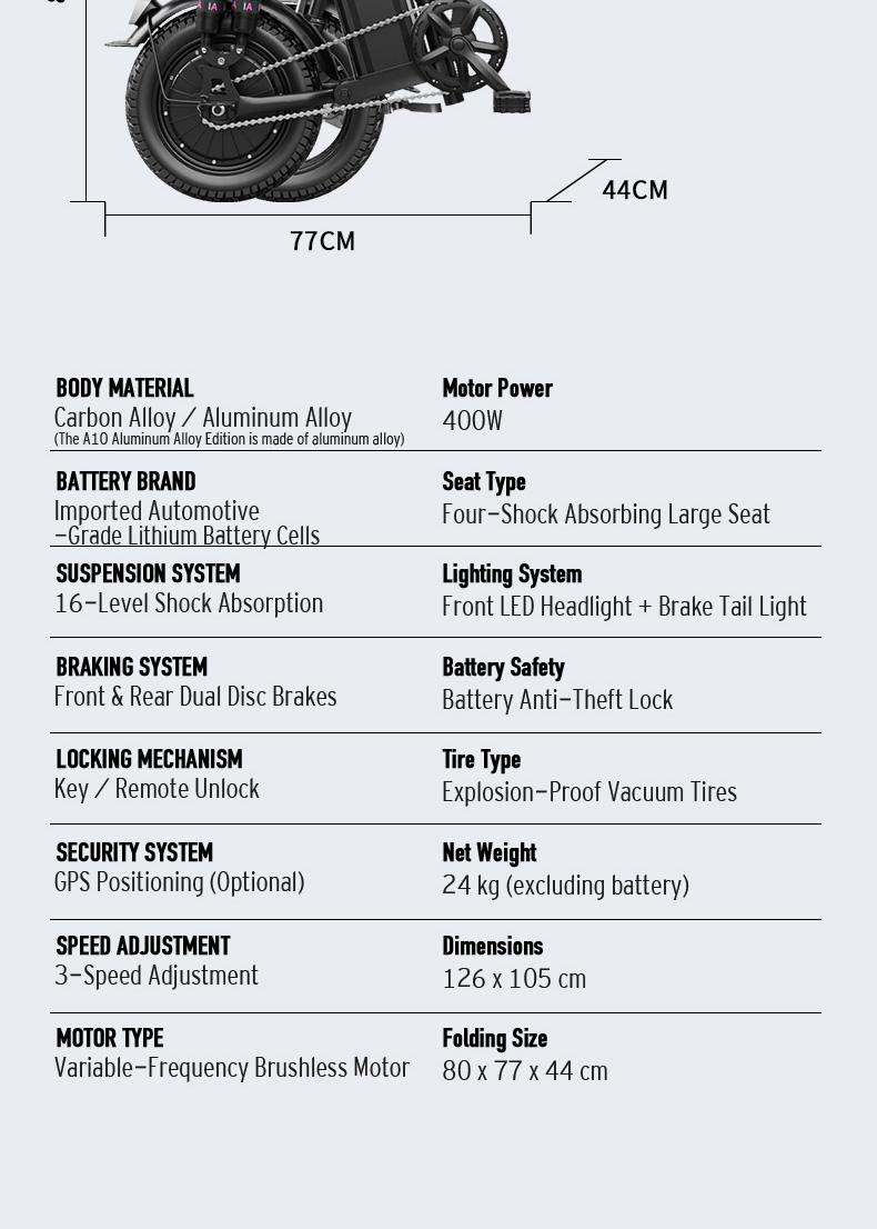 Adult electric folding bicycle with 500W motor, 16-level shock absorption system, 48V 15Ah battery, and a range of 100 kilometers. Wheel Pedals Ebike Charger SpringStatements