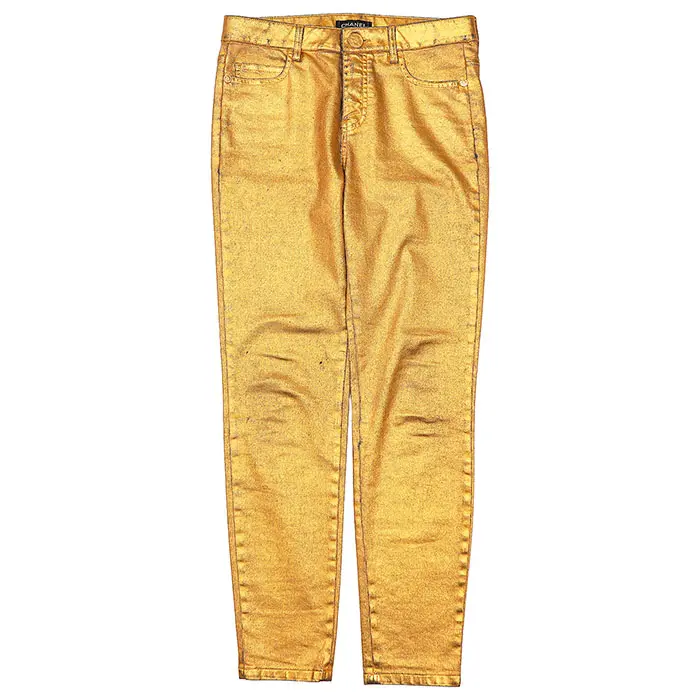 Pre-owned CHANEL Cotton Small Leather Goods Metallic Denim Pants