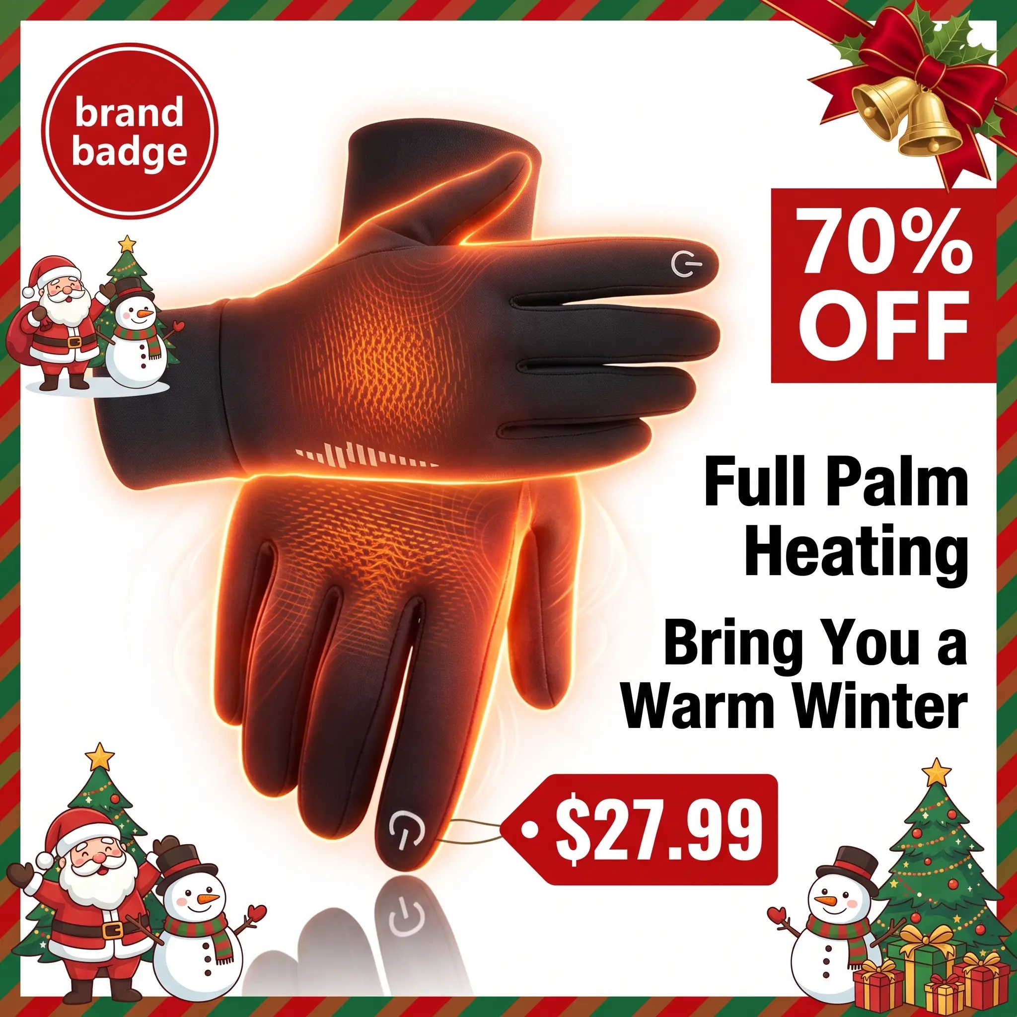 Winter Heated Gloves - Full Palm Heating, Rechargeable, Touch-Screen Friendly, Windproof Thermal Gloves, Ideal Holiday Xmas Gift for Outdoor Ski Cycling Enthusiasts