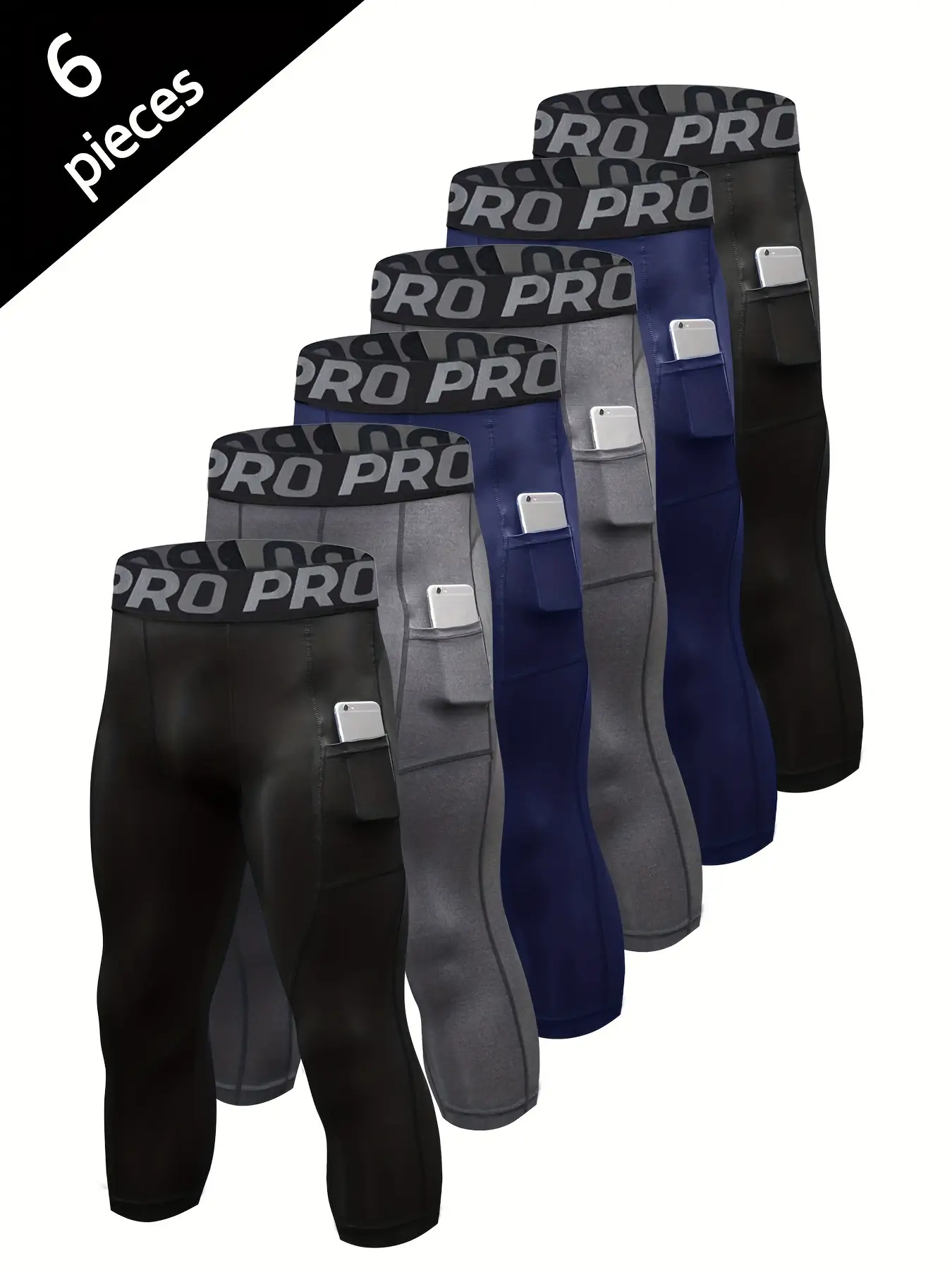 3 Pack Men's 3/4 Compression Tights, Quick-Dry 4-Way Stretch Athletic Leggings for Gym Workouts and Running, Gym Clothes, Athletic Workout Pants, Exercise Athletic Activewear