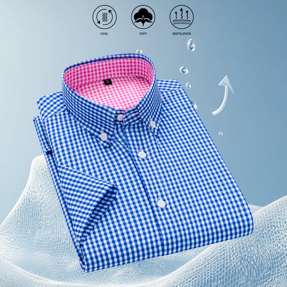 Men's Casual Plaid Short Sleeve Shirt for Spring Summer Autumn, Suitable for Outings, Vacation, and Everyday Wear Checkered Gingham