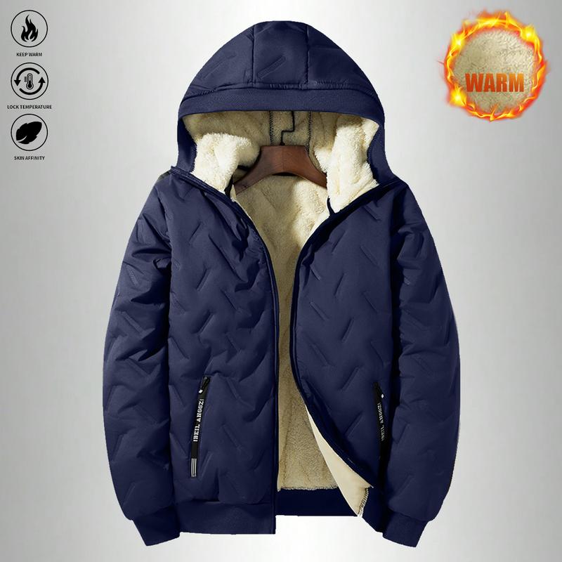 Men's Thick Winter Jacket, High Quality Hooded Jacket with Warmth and Windproof Features, Suitable for Arctic Travel and Daily Commuting, Machine Washable, Wool Lining for Enhanced Warmth, Polyester  Essential Outdoor Sportswear, F classic solid color