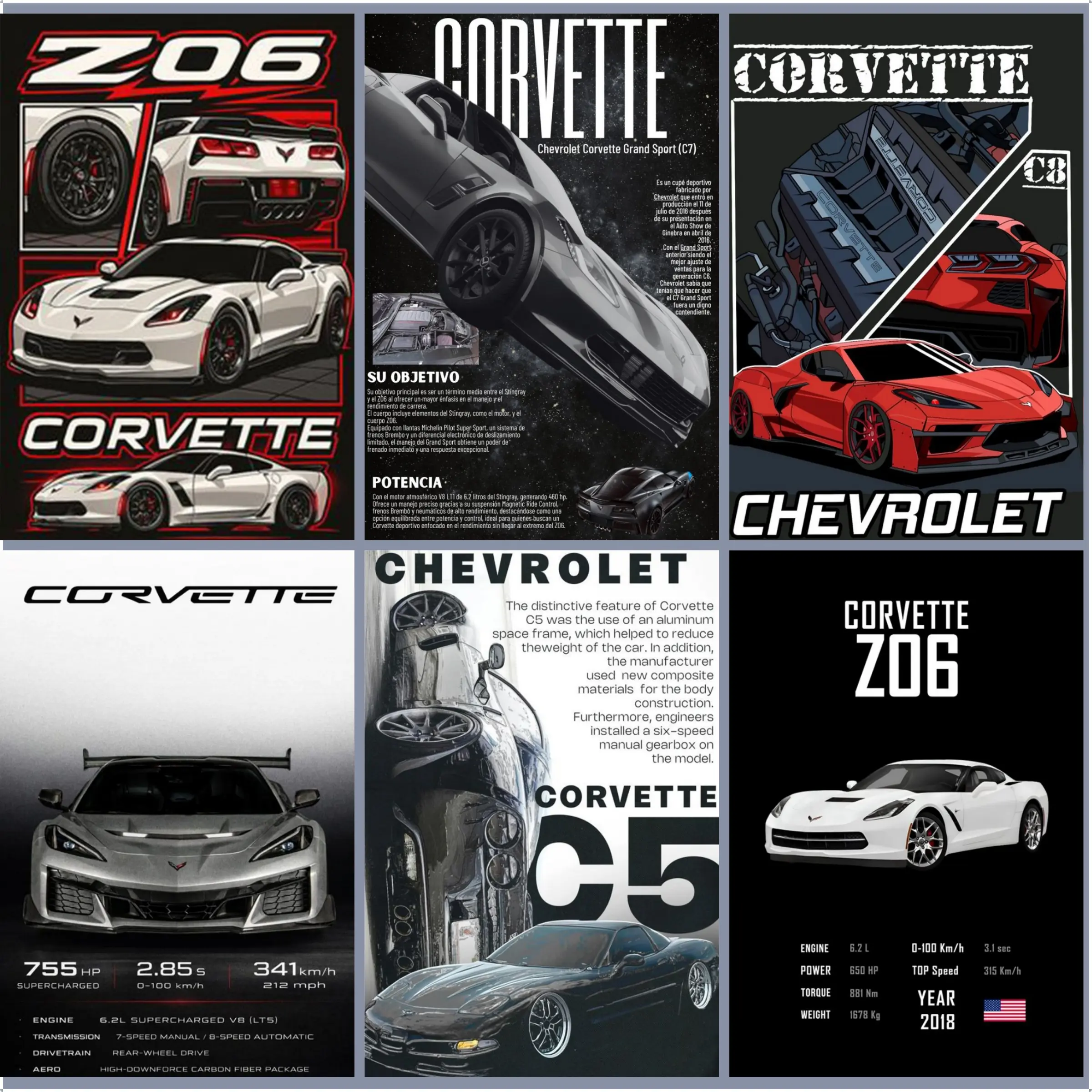 Corvette & Hyundai Car Wall Art Prints - High-Quality Textured Canvas Posters, Collector Must-Have Indoor Home Decor, Man Cave & Garage Accent with Texture That Pops, Man Cave Decor