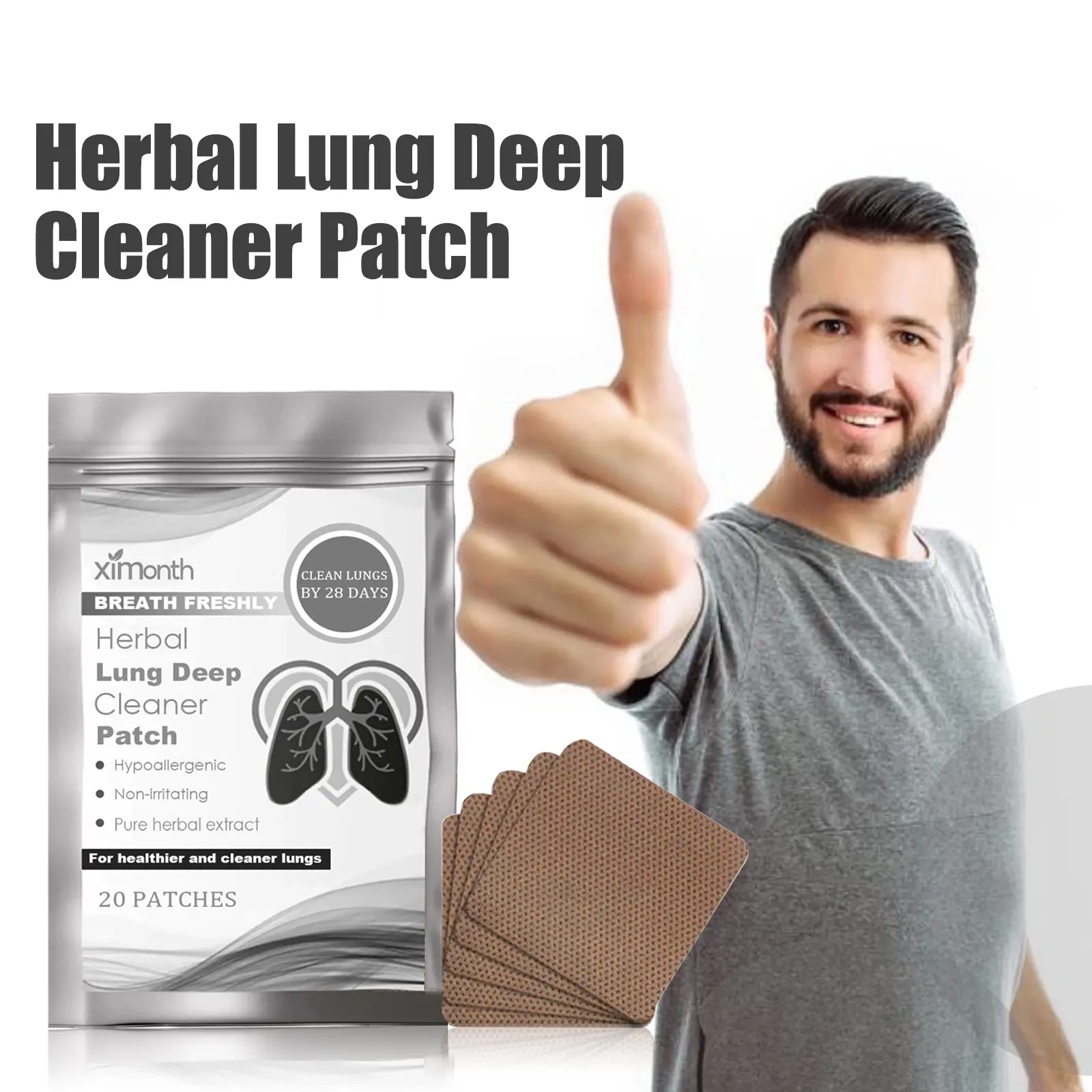 Ximonth Herbal Lung Deep Cleaner Patch, Relieve Fatigue And Discomfort Relax Body Care Patch Deep Cleansing Formula, Fatigue & Discomfort Relief, Body Relaxing Care Patch