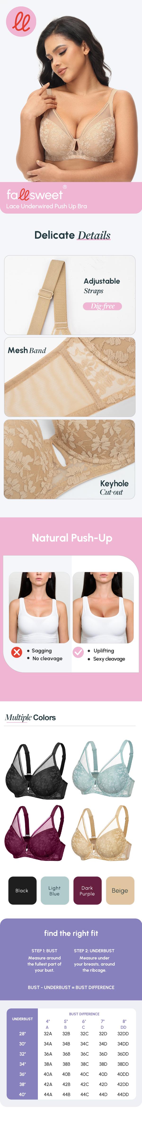 FallSweet Lace Push Up Bras for Women Underwire Padded Add one Cup Bra in Lace Sexy Brassiere Fit Mesh