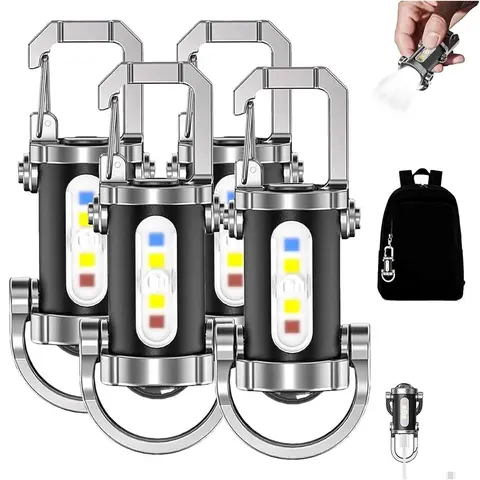 Portable Super Bright Rechargeable Keychain Flashlight - 7-Mode, 1200 Lumens High Lumens, 1200mAh Multifunctional Adjustable Waterproof EDC Tool, Adventure Use, SOS Function, Father's Day Men's Gift (1PCS/2PCS/3PCS/4PCS), Rechargeable Flashlight, Multifun