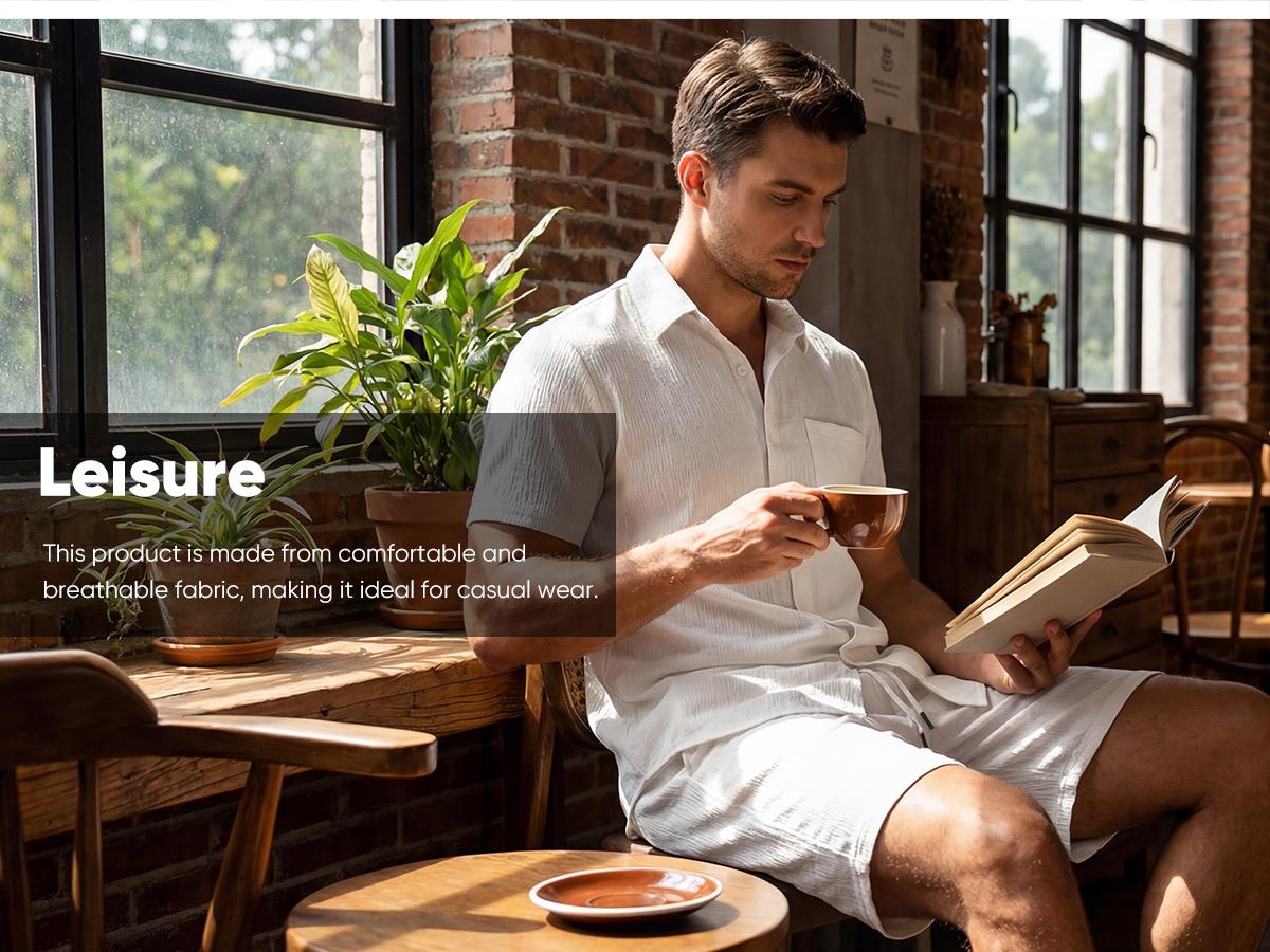 JMIERR Mens 2 Piece Short Sets Short Sleeve Shirts and Shorts Summer Beach Vacation Texture Outfits