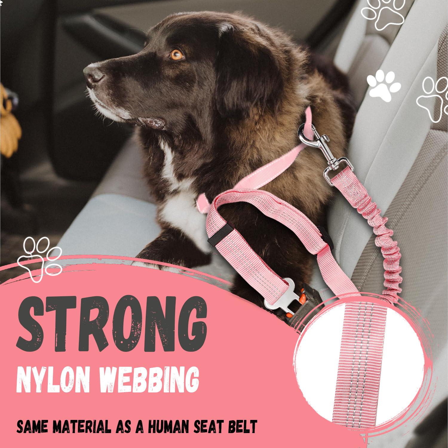 Pet Leash for Dogs and Cats, Adjustable Pet Car Seat Belt, Car Pet Harness with Elastic Bungee Buffer Reflective, Dog Accessories