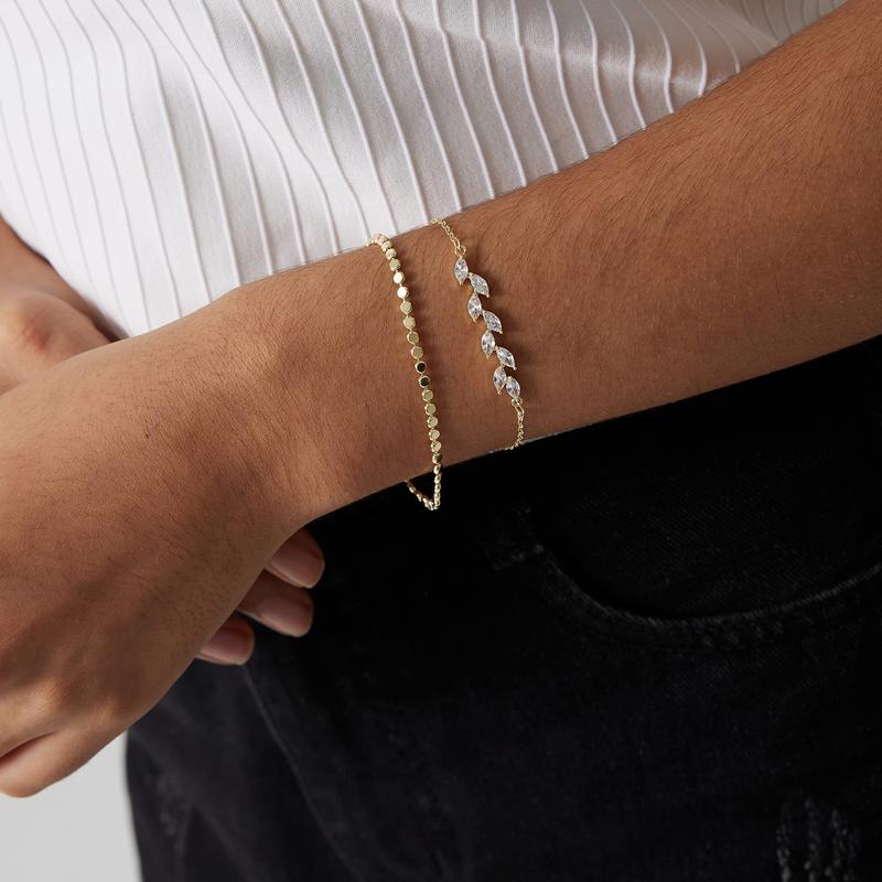 CAROVO 14K Gold-Plated Cuban Chain Bracelet Set with Leaf Shaped Crystal Beads Layered Stackable Waterproof Gold Jewelry Gift for Women CAROVO 14K Gold-Plated Cuban Chain Bracelet Set with Leaf Shaped Crystal Beads Layered Stackable Waterproof Gold Jewelry Gift for Women