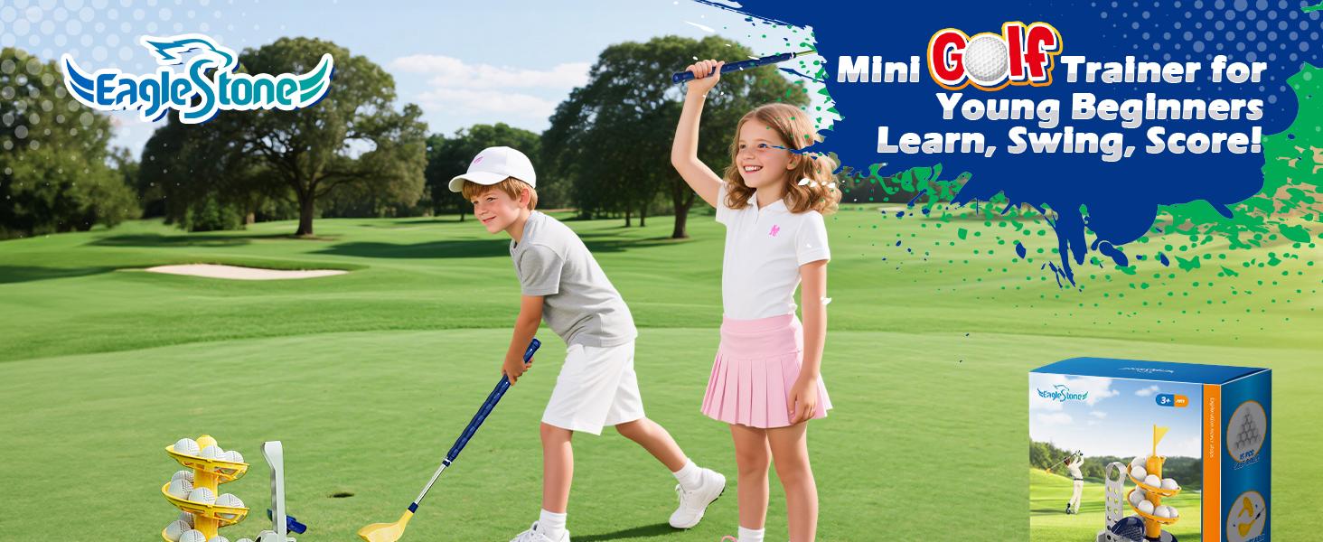 EagleStone Toddler Golf Set with Foot Pedal Launcher, Includes Adjustable Golf Club, 15 Balls & Golf Cart, Indoor&Outdoor Sports Gift