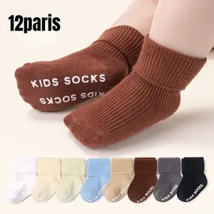 12paris Children's Mid-Calf Socks Solid Colour Non-Slip Soles Baby Socks Infant Cotton Socks for Girls Boys Fun Comfortable