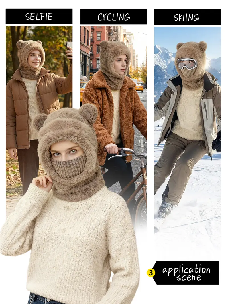Original design, stylish and cute bear ear design windproof hat, suitable for winter warmth and protection from the cold, ideal for cyclists. The hat is versatile and suitable for both men and women of all ages, regardless of head circumference