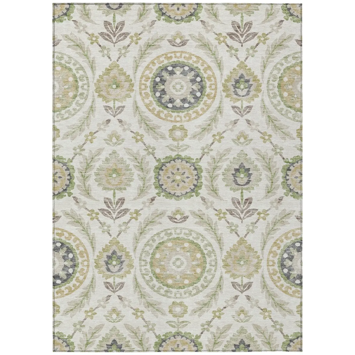 HomeRoots 584908 3 x 5 ft. Floral Washable Indoor & Outdoor Rectangle Area Rug, Ivory, Beige & Taupe