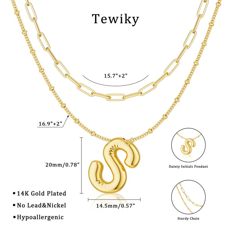 Tewiky Bubble Letter Necklace For Women Trendy Dainty Initial Necklace Layered Choker Pendant Necklaces For Women Name Necklace Personalised Gift trending  jewellery For dealsforyoudays Fashionable Jewelry Modern Versatile Accessories