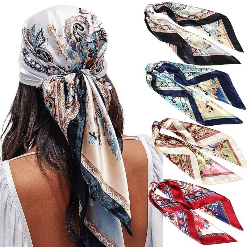 4-piece suit 35'' Printed Large Square Satin Head Scarf shawl Neck Scarves for Women Silk Like Neck Hair Kerchief Bandanas Sleeping Head Wraps Hair Band Headscarf Man Hair Accessories 4-piece suit 35'' Printed Large Square Satin Head Scarf shawl Neck Scarves for Women Silk Like Neck Hair Kerchief Bandanas Sleeping Head Wraps Hair Band Headscarf Man Hair Accessories