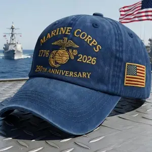 USMC Marines 250th Birthday Embroidered Dad Hat Flexible Fit USMC Cover with Eagle & USA Flag Design for Patriots and Fathers
