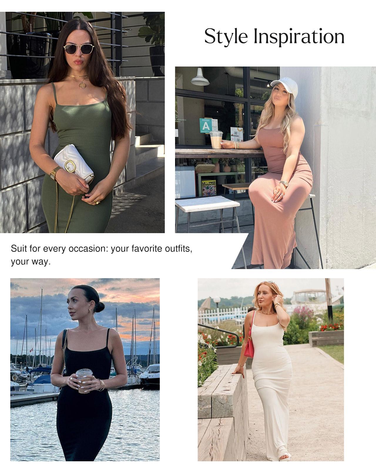 Popilush  Modal Built-in Shapewear Maxi Dress for Women - Sleeveless Spaghetti Strap Backless Slimming Dress for Cocktail Party Basic Minimalist Elegant Outfits