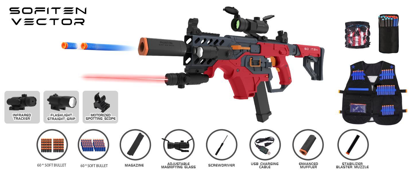 SOFITEN VIKTOR X,Toy Sniper Rifle with Tactical Vest Infrared Flashlight, Foldable Stock, ideal for 8+;nerf gun fans, Realistic Toy gun with 120+ darts For boys girls / birthday gift / family party / outdoorfun / Practice Toy / valentine gift