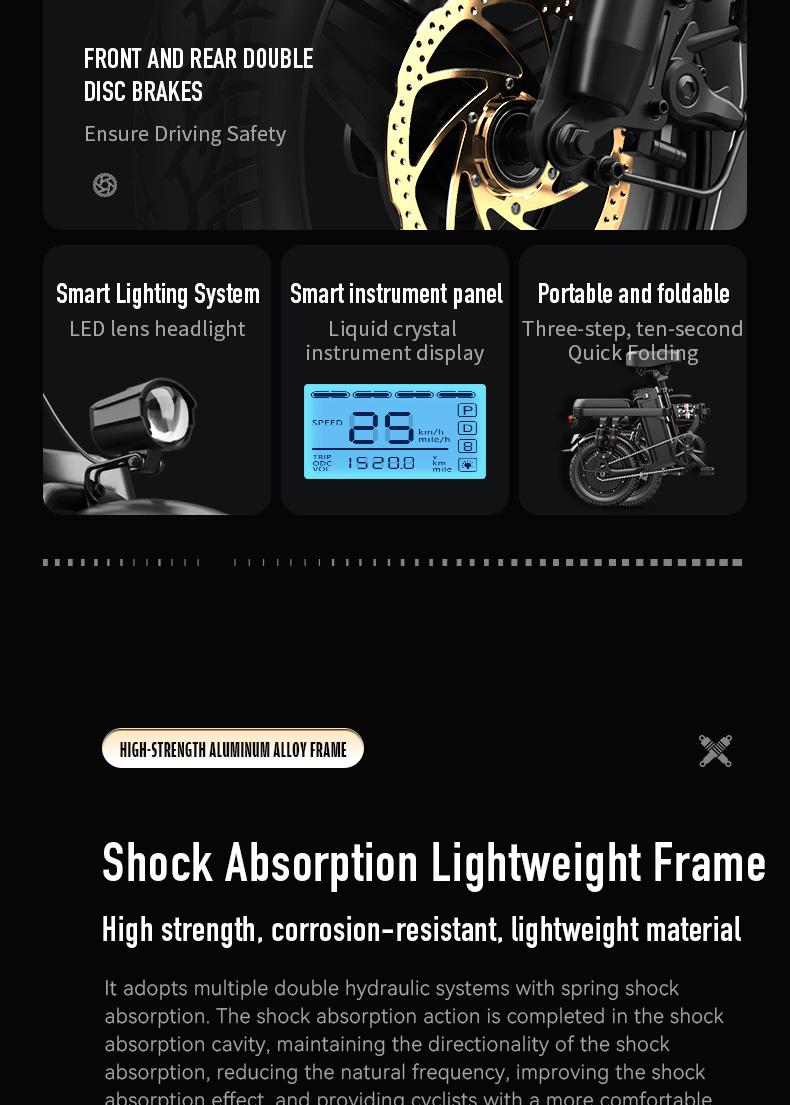 Electric Folding Bicycle 500W Motor 14-Inch Tires 48V 15Ah Battery 30-Mile Range Certified Shock Absorption Smart Urban Bike 1000W Peak Power 100KM Range Foldable with 16-Level Shock Absorption System Commuter Ebike Suspension Ebike Brakes