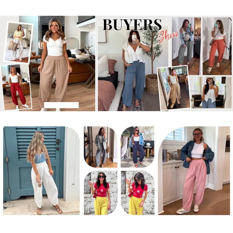 Buenoble Women's Wide Leg Harem Pants Casual Palazzo Pants with Pockets High Waist Relaxed Fit