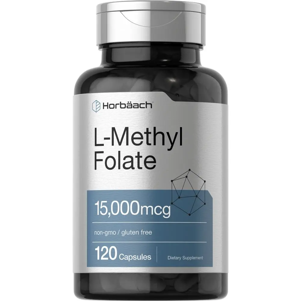 Horbäach L Methylfolate 15000 mcg | 120 Capsules | 15mg Methyl Folate | 5-MTHF | Non-GMO, Gluten Free Supplement
